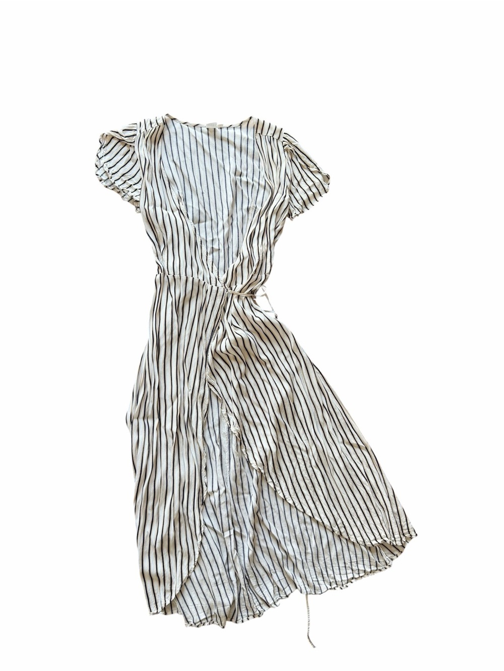 GAP White Midi Dress with Black Vertical Stripes